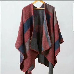 BB Dakota Reversible Striped Cozy Poncho Wrap Shawl